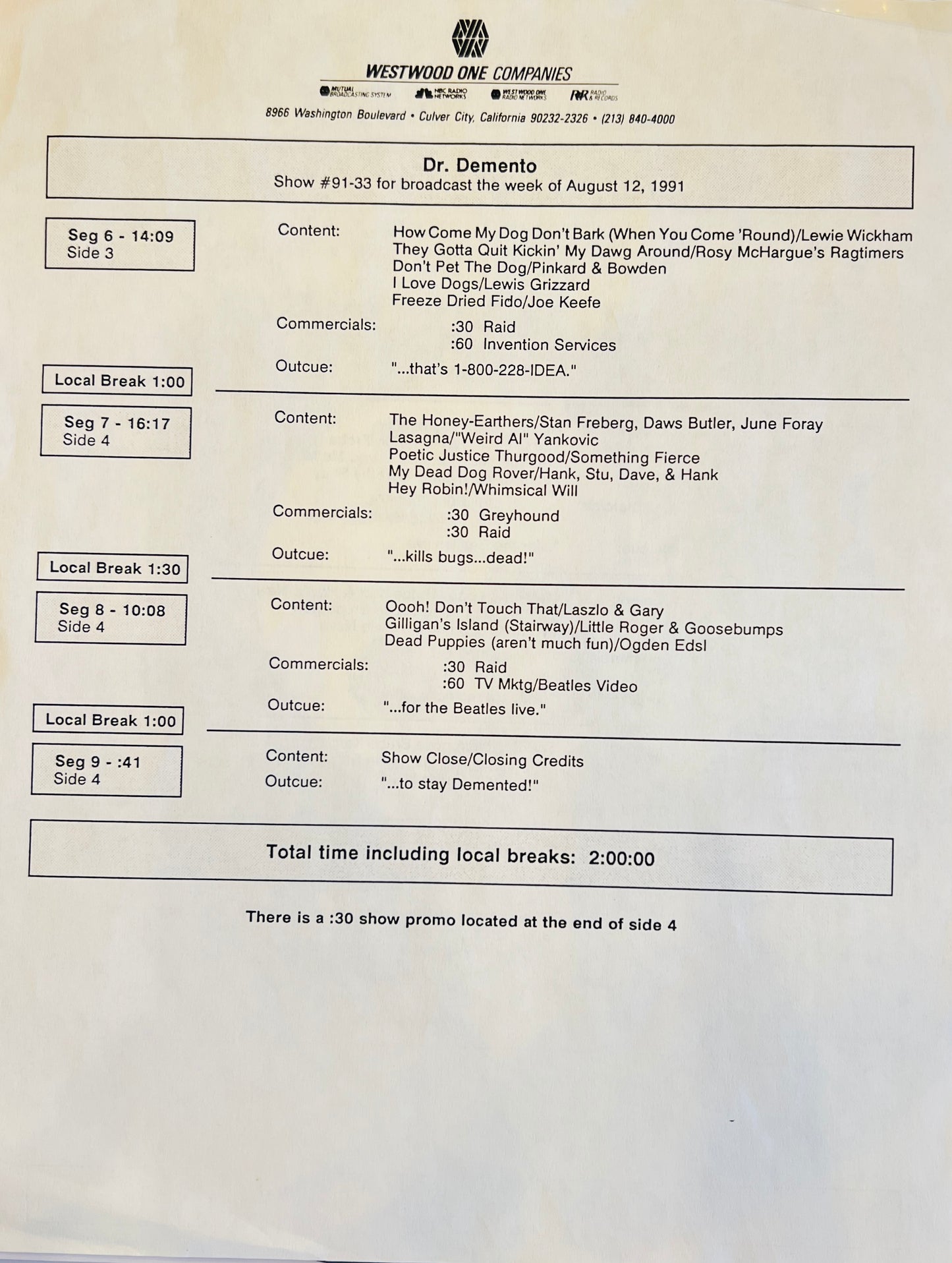 Dr. Demento - Show #91-33 08/12/91