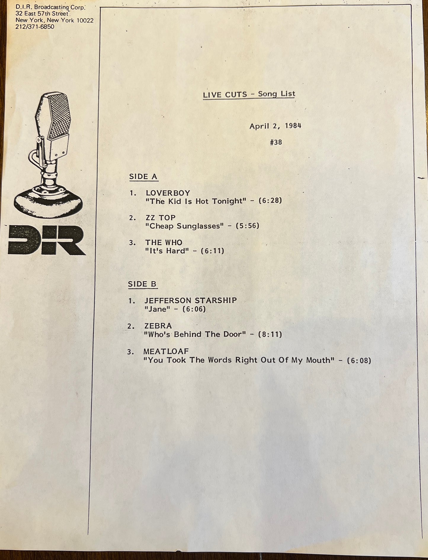 Various - Live Cuts - Week Of April 2, 1984 #38