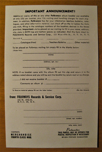 Radio Programme No.1: Henry Jacobs' "Music & Folklore" - secondary