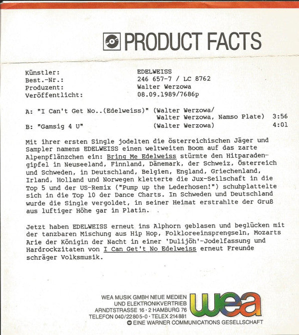 7" Single: Edelweiss - I Can't Get No...Edelweiss