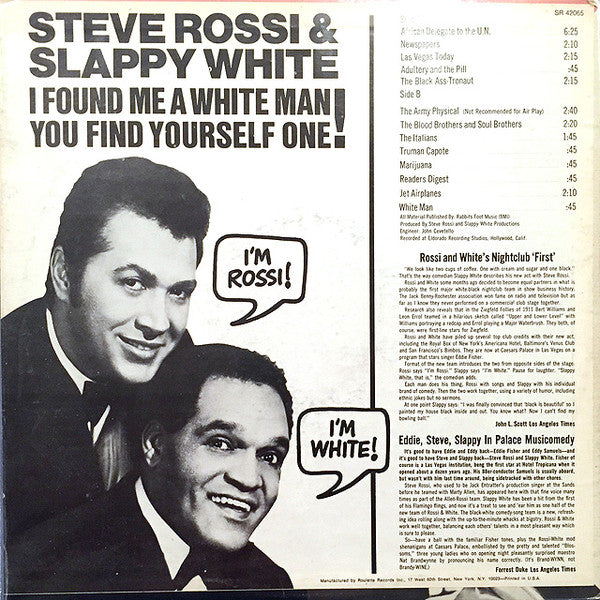 Steve Rossi, Slappy White - I Found Me A White Man You Find Yourself One!