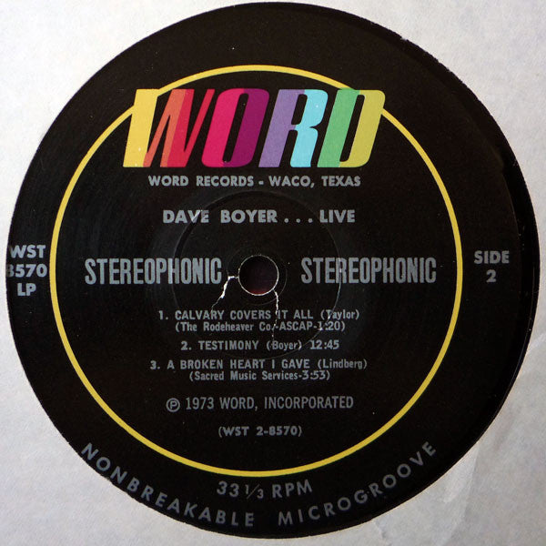 Dave Boyer - Dave Boyer... Live!