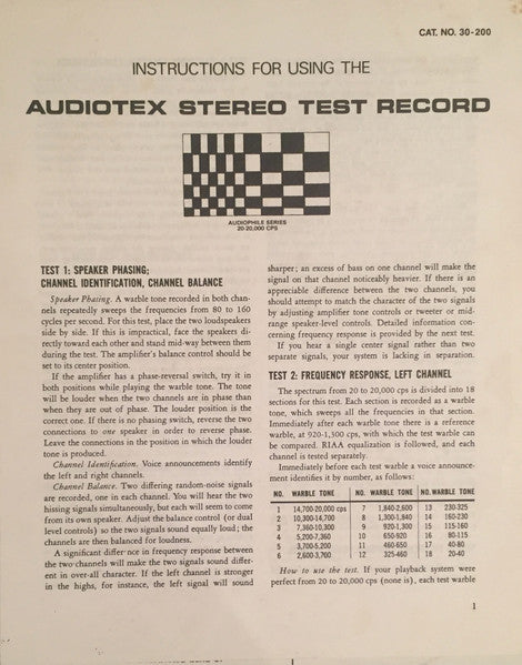 Stereo Test Record - secondary
