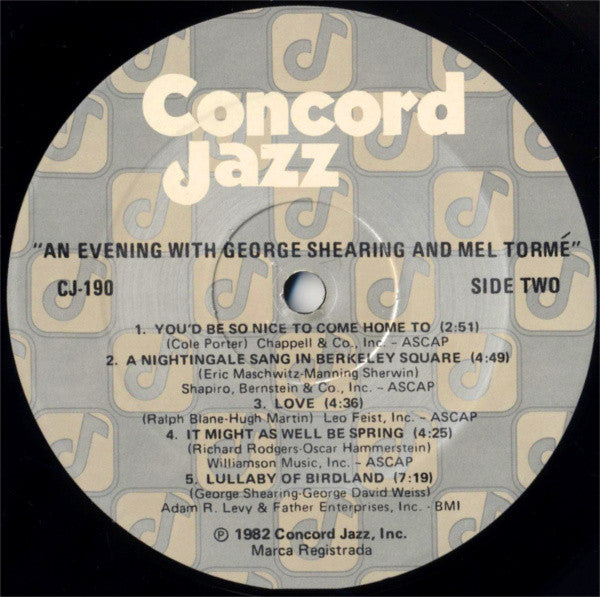 George Shearing, Mel Tormé - An Evening With George Shearing And Mel Tormé