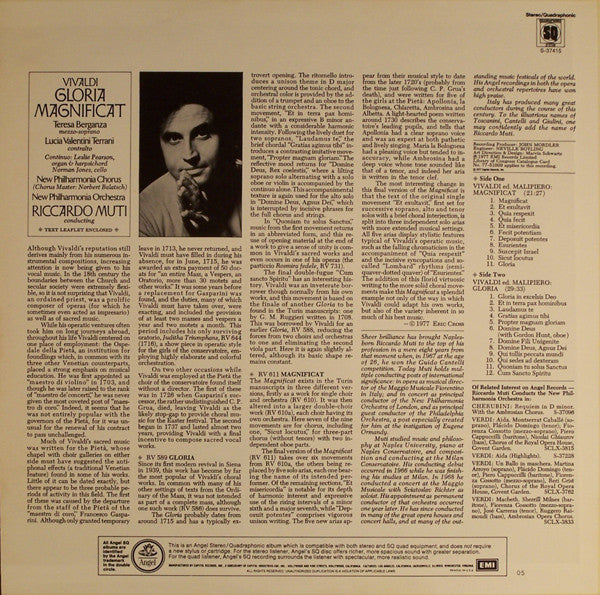 Antonio Vivaldi, Riccardo Muti, Teresa Berganza, Lucia Valentini Terrani, New Philharmonia Chorus, New Philharmonia Orchestra - Magnificat / Gloria