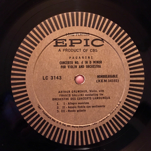 Niccolò Paganini, Arthur Grumiaux, Franco Gallini, Orchestre Des Concerts Lamoureux - Concerto No. 4 In D Minor / Concerto No. 1 In D Major