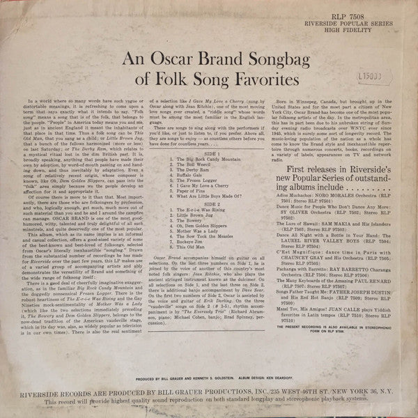 Oscar Brand - An Oscar Brand Songbag