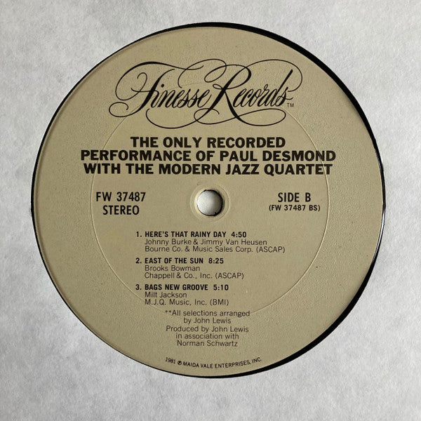 Paul Desmond, The Modern Jazz Quartet - The Only Recorded Performance Of Paul Desmond With The Modern Jazz Quartet