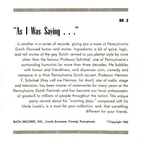 7" Single: Professor (Herman F.) Schnitzel - As I Was Saying...