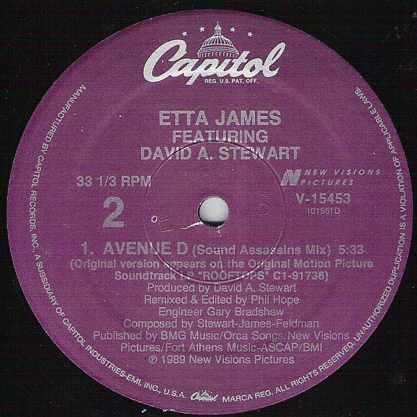 12" Single: Etta James, David A. Stewart - Avenue D (From The Original Motion Picture Soundtrack "Rooftops")