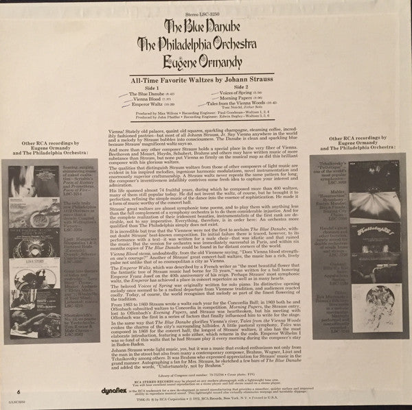 Eugene Ormandy, The Philadelphia Orchestra - The Blue Danube - All Time Favorite Waltzes By Johann Strauss