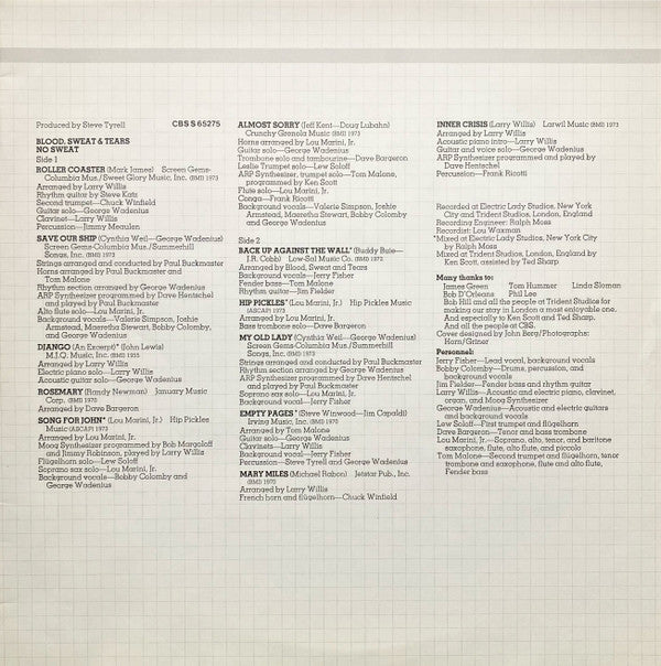 Blood, Sweat And Tears - No Sweat