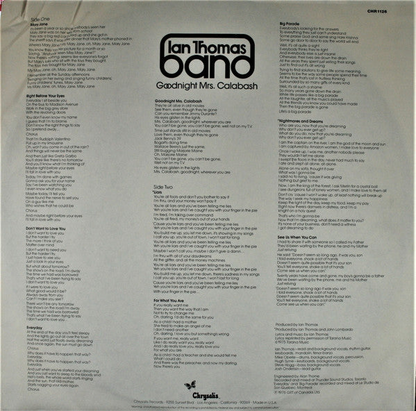 Ian Thomas Band - Goodnight Mrs. Calabash