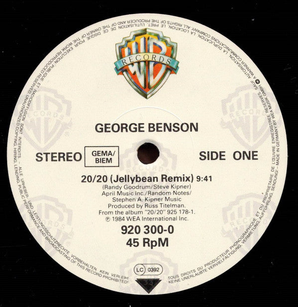 12" Single: George Benson - 20/20 (Jellybean Remix)