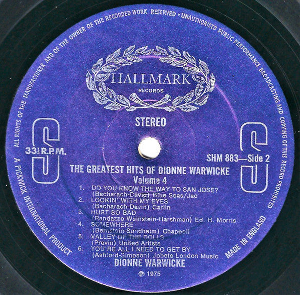 The Greatest Hits Of Dionne Warwicke Vol. 4 - secondary