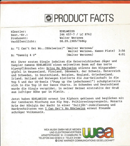 7" Single: Edelweiss - I Can't Get No...Edelweiss