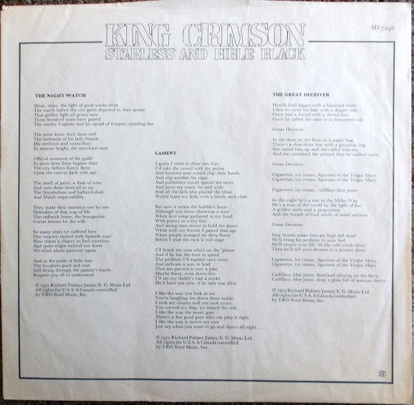 Starless And Bible Black - secondary