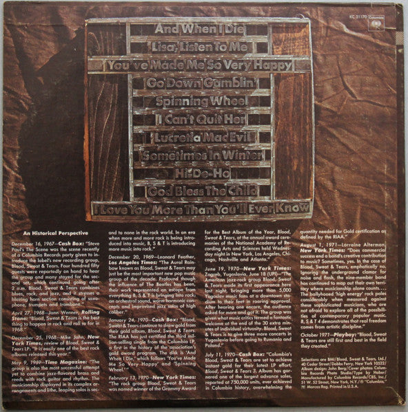 Blood, Sweat & Tears Greatest Hits - secondary