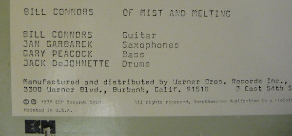 Bill Connors - Of Mist And Melting