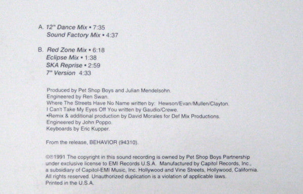 Pet Shop Boys - Where The Streets Have No Name (I Can't Take My Eyes Off You)