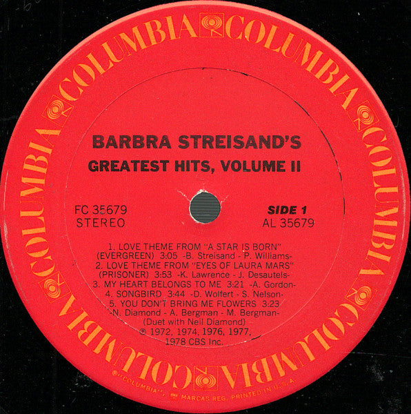 Barbra Streisand's Greatest Hits - Volume 2 - secondary