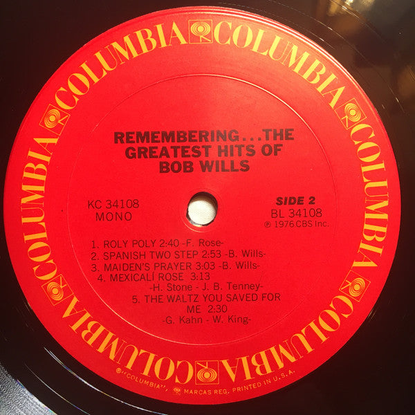 Remembering... The Greatest Hits Of Bob Wills - secondary