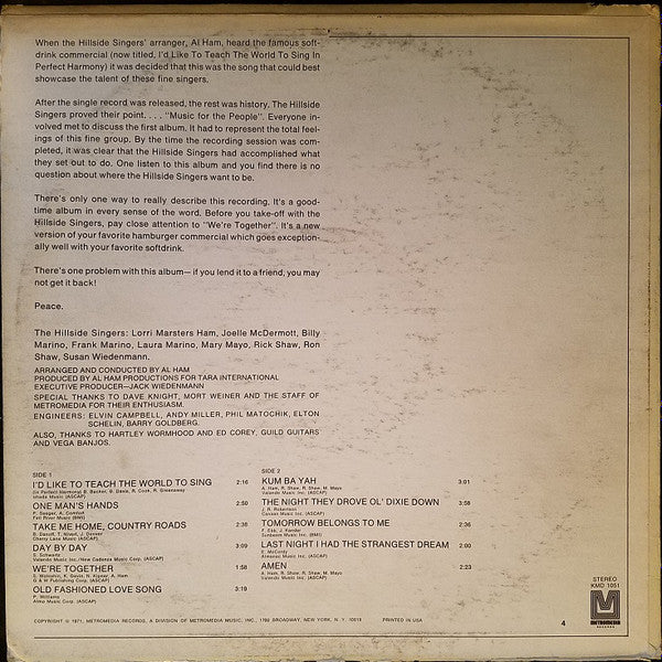 The Hillside Singers - I'd Like To Teach The World To Sing