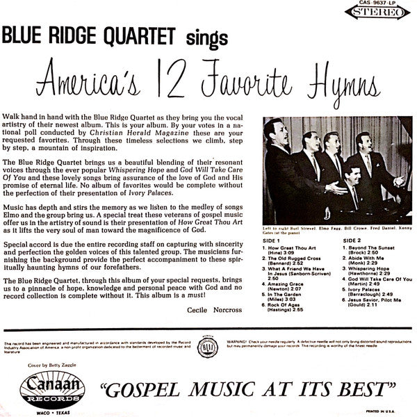 The Blue Ridge Quartet - America's Twelve Favorite Hymns