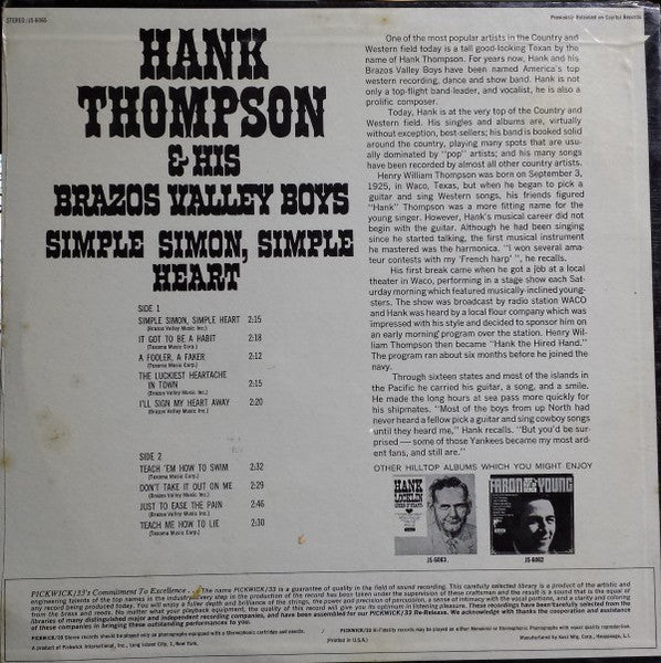 Hank Thompson And His Brazos Valley Boys - Simple Simon, Simple Heart