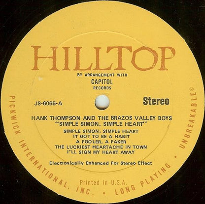 Hank Thompson And His Brazos Valley Boys - Simple Simon, Simple Heart