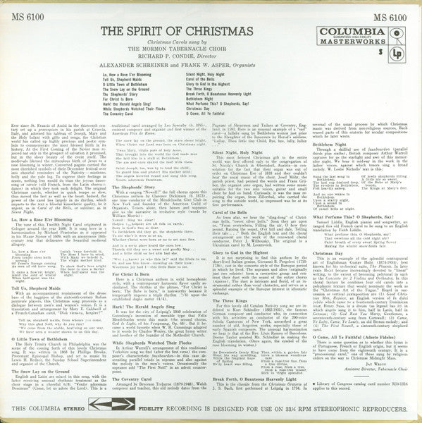 The Spirit Of Christmas: Christmas Carols Sung By The Mormon Tabernacle Choir - secondary