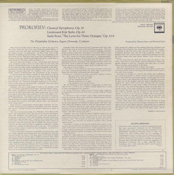 Sergei Prokofiev, The Philadelphia Orchestra, Eugene Ormandy - Classical Symphony / The Love For Three Oranges Suite / Lieutenant Kijé Suite
