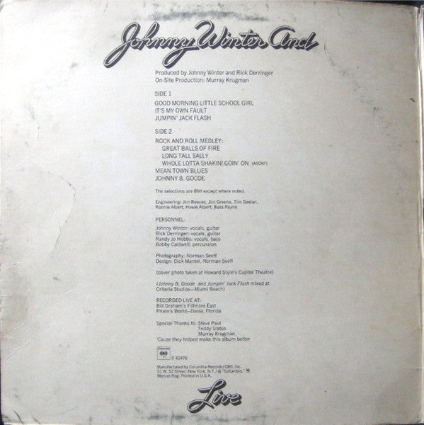 Live Johnny Winter And - secondary