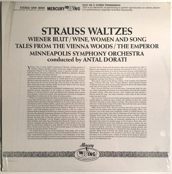 Johann Strauss Jr., Minneapolis Symphony Orchestra, Antal Dorati - Strauss Waltzes Wiener Blut, Wine, Women And Song, Tales From The Vienna Woods, The Emperor