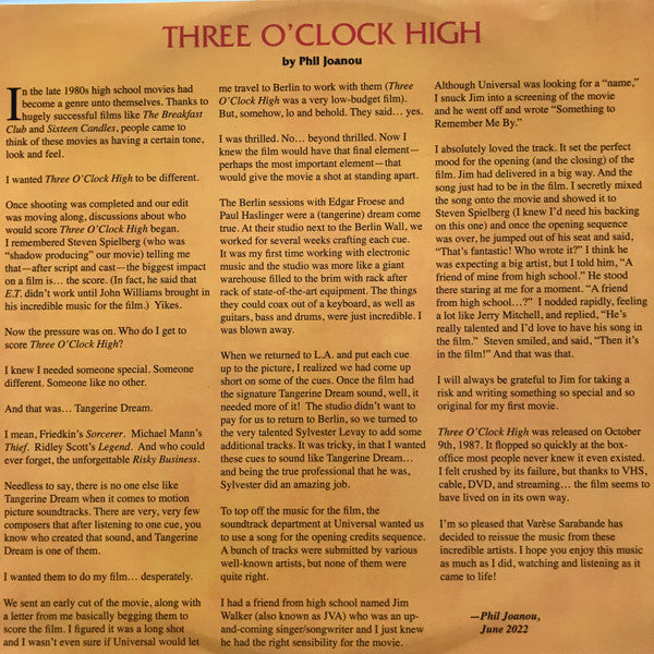 Three O'Clock High (Original Motion Picture Soundtrack) - secondary