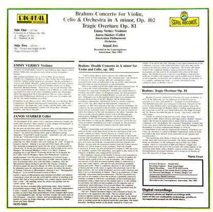 Johannes Brahms, Janos Starker, Emmy Verhey, Arpad Joo, Amsterdams Philharmonisch Orkest - Brahms Concerto For Violin, Cello & Orchestra In A Minor, Op.102 / Tragic Overture Op.81