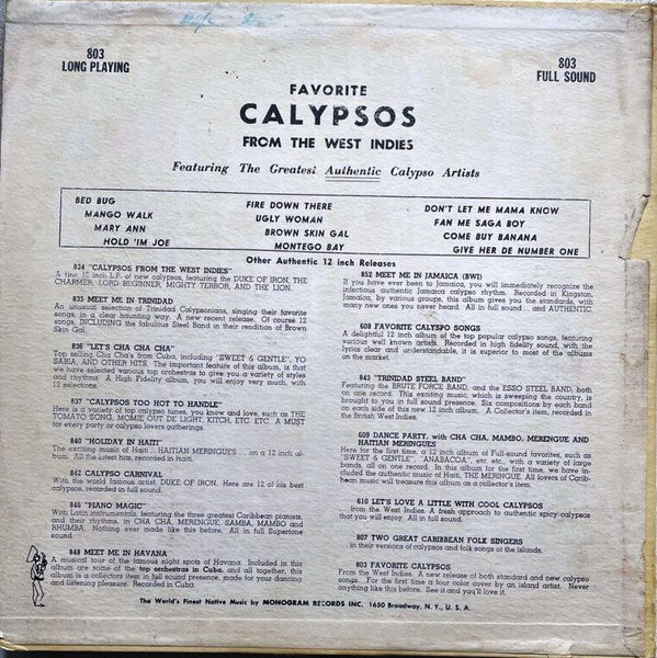 Various - Favorite Calypsos From The West Indies