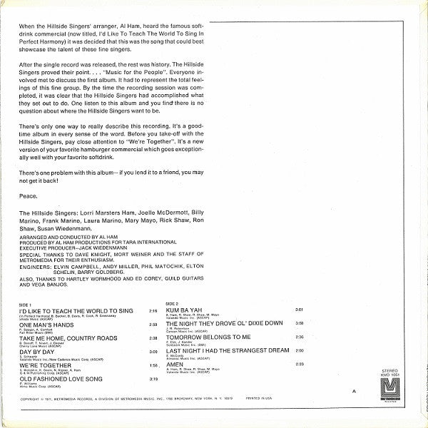 The Hillside Singers - I'd Like To Teach The World To Sing