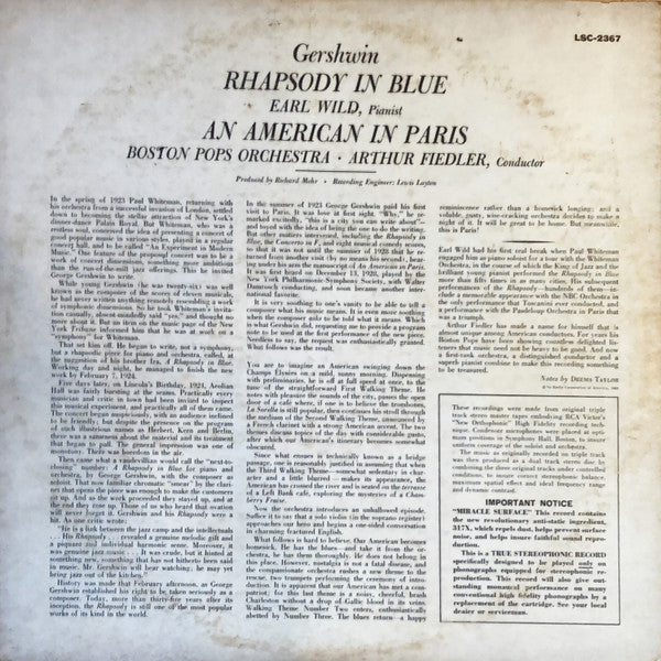 George Gershwin, Arthur Fiedler, Boston Pops Orchestra, Earl Wild - Rhapsody In Blue / An American In Paris