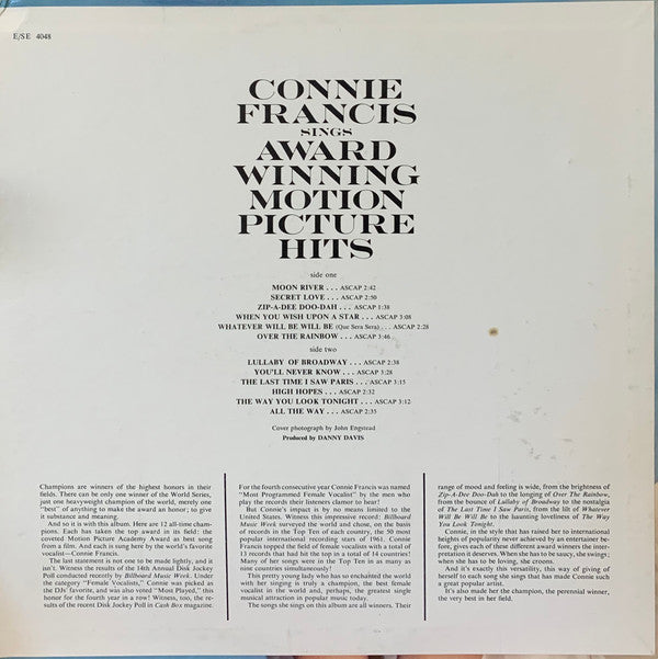 Connie Francis - Sings Award Winning Motion Picture Hits