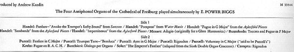 E. Power Biggs, Georg Friedrich Händel, Henry Purcell, Wolfgang Amadeus Mozart, Dieterich Buxtehude, Johann Ludwig Krebs, Adriano Banchieri, André Campra - The Four Antiphonal Organs Of The Cathedral Of Freiburg Played Simultaneously By