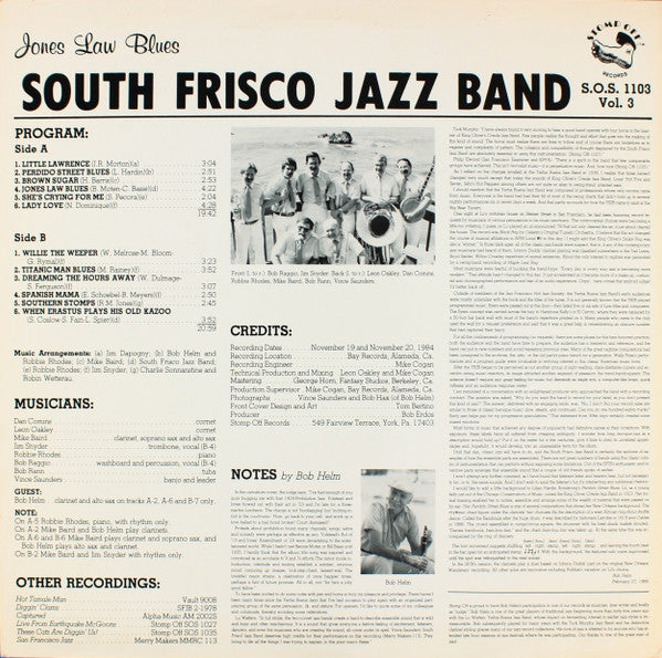 South Frisco Jazz Band, Bob Helm - Jones Law Blues