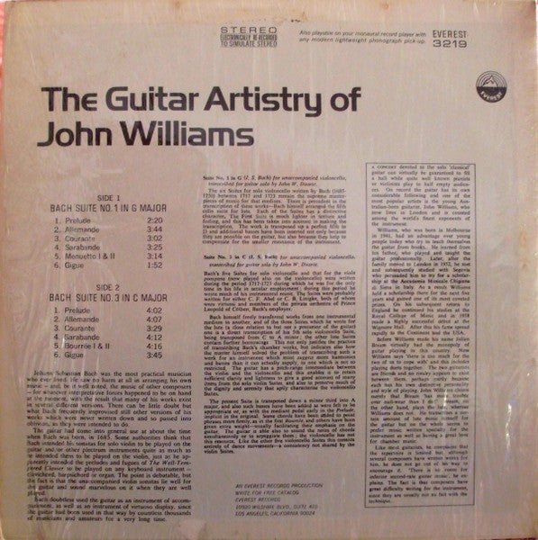 The Guitar Artistry Of John Williams - Bach Suites No. 1 In G Major & No. 3 In C Major - secondary