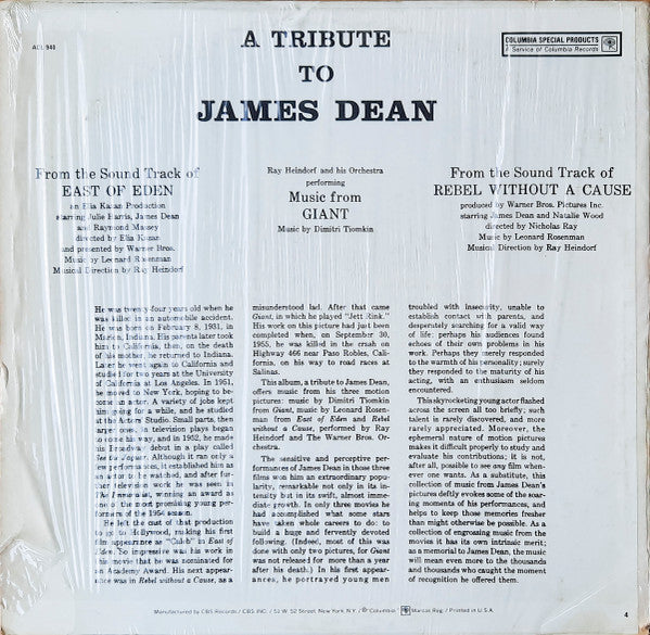 A Tribute To James Dean. Music From Giant, East Of Eden, Rebel Without A Cause - secondary