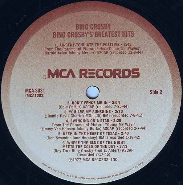 Bing Crosby's Greatest Hits (Includes White Christmas) - secondary