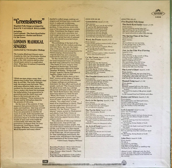 Ralph Vaughan Williams, London Madrigal Singers, Christopher Bishop - Greensleeves—English Folk Songs Arranged By Ralph Vaughan Williams