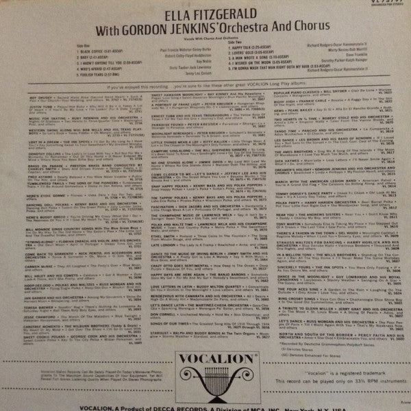 Ella Fitzgerald, Gordon Jenkins and his Orchestra and Chorus - Ella Fitzgerald With Gordon Jenkins' Orchestra And Chorus