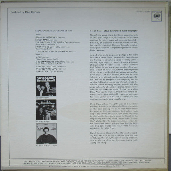 Steve Lawrence's Greatest Hits - secondary