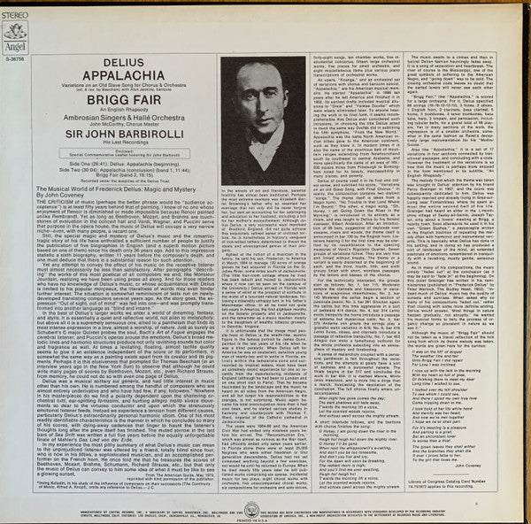 Frederick Delius, Sir John Barbirolli, The Ambrosian Singers, Hallé Orchestra - Appalachia (Variations On An Old Slave Song For Chorus And Orchestra) / Brigg Fair (An English Rhapsody)