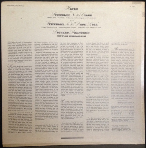 Joseph Haydn, Leonard Bernstein, New York Philharmonic - Symphony No. 101 "Clock" / Symphony No. 103 "Drum Roll"